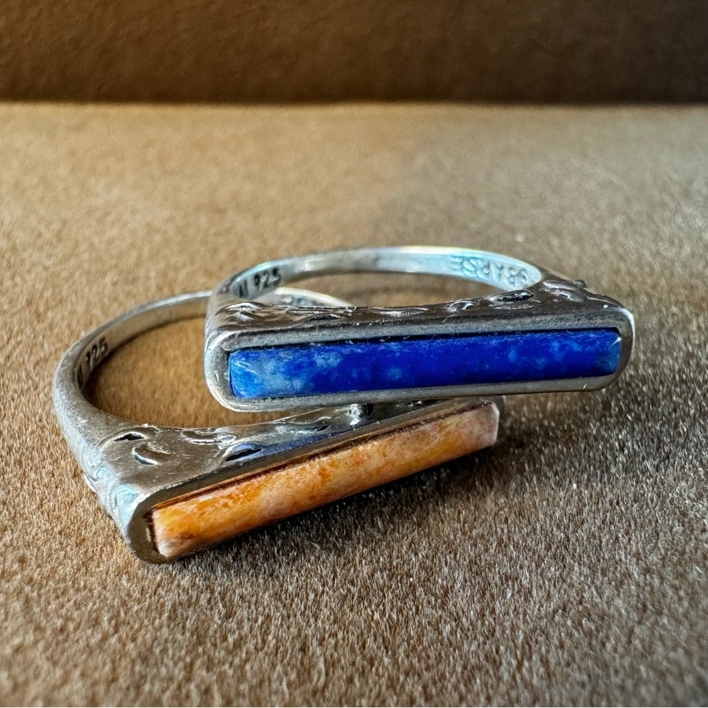 Barse Sterling Silver Lapis and Spiny Oyster Ring Set